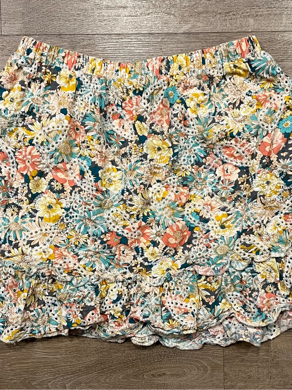 Luna Moon Anthropologie Floral Eyelet Ruffle Mini Skirt Size Large - Picture 3 of 6